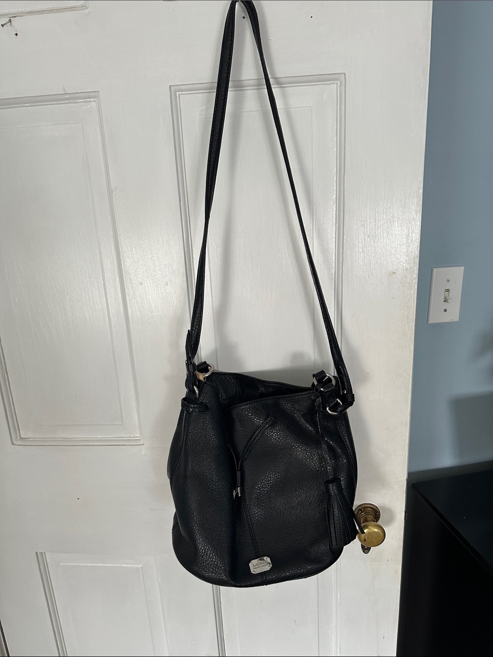 Ralph Lauren Black Pebbled Leather Shoulder Bag